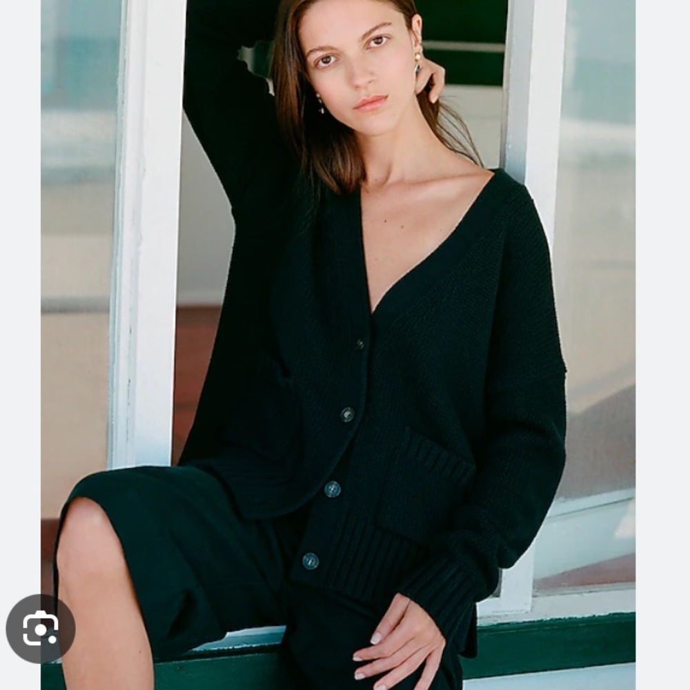 J. Crew Black Cardigan Sweater with V-Neck and Oversized Fit